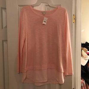 J. Crew blush mixed media top